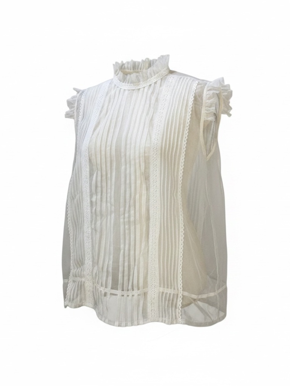 Trend Setter Diva Boutique White Sheer Ruffle Mock-Neck Blouse